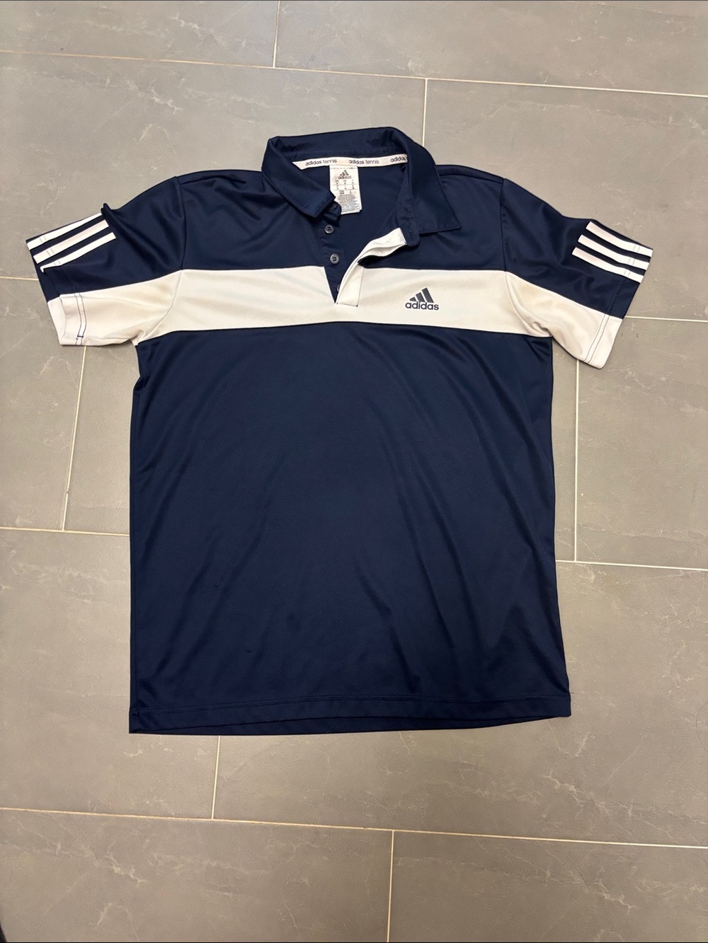 adidas Navy and White Striped Men’s Polo tennis.